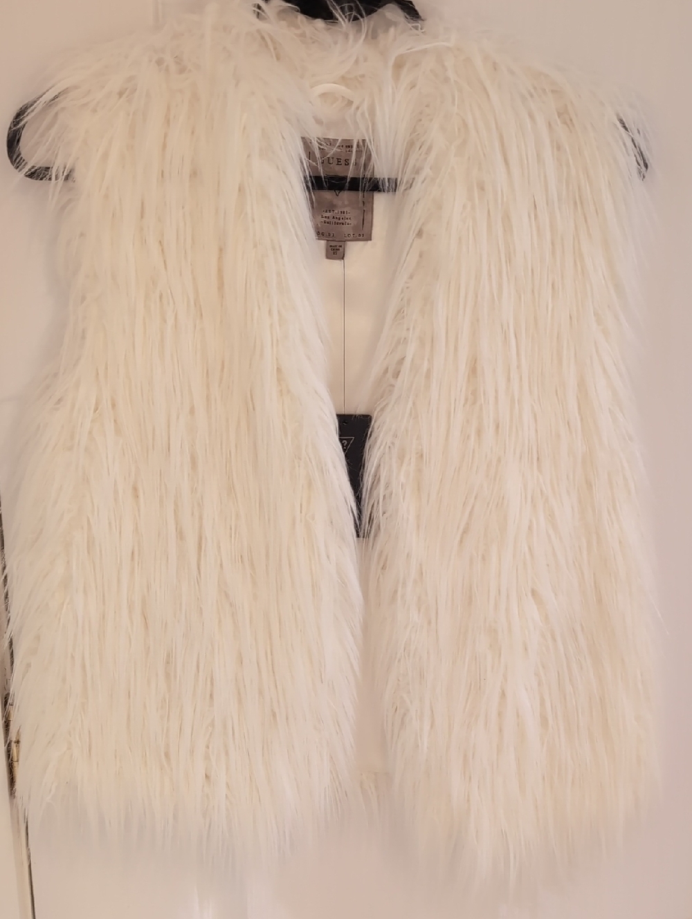Guess Cream Faux Fur Sleeveless Vest